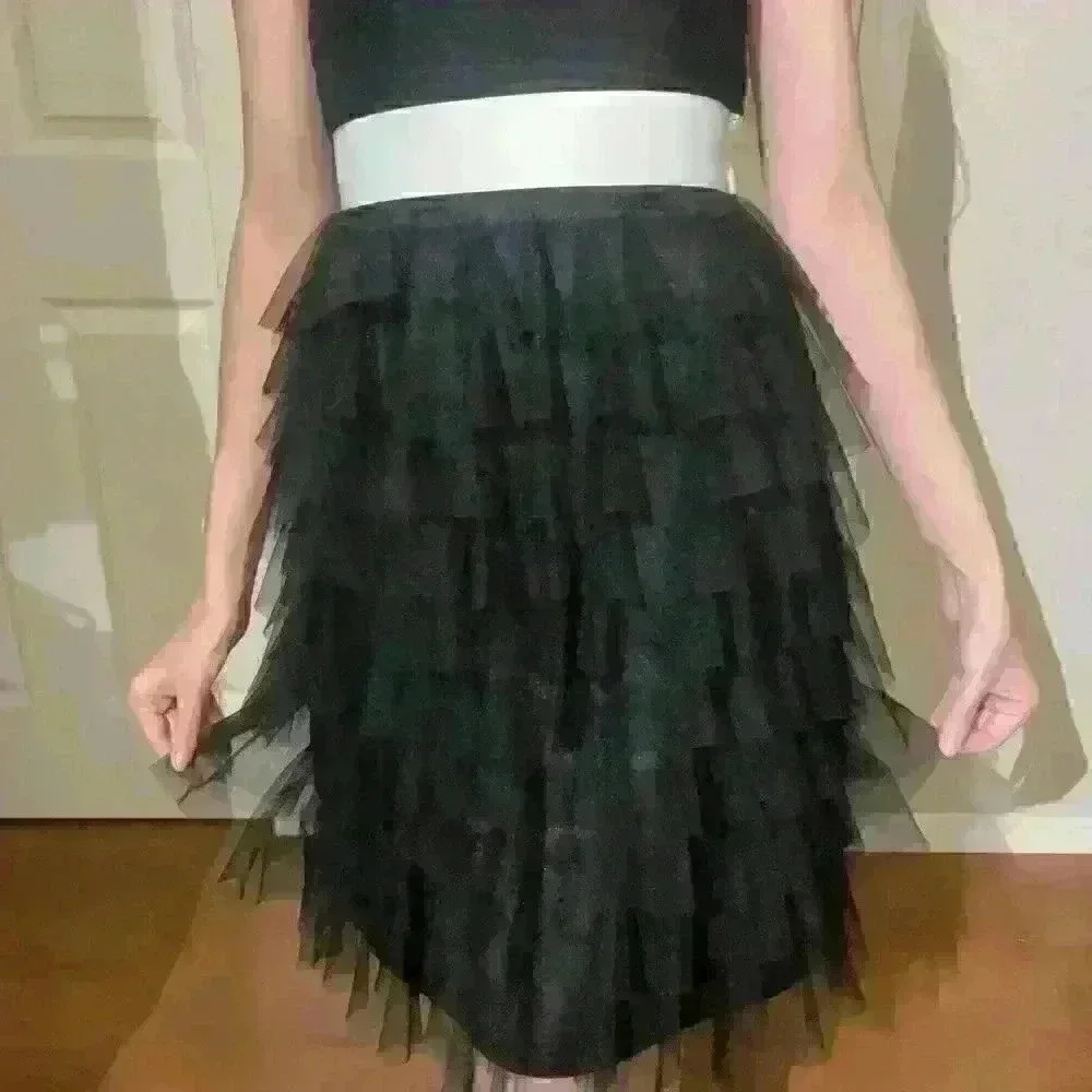 Vintage Betsey Johnson Black Strapless Corset Dress Tulle Ruffle Mesh Bow Size 0